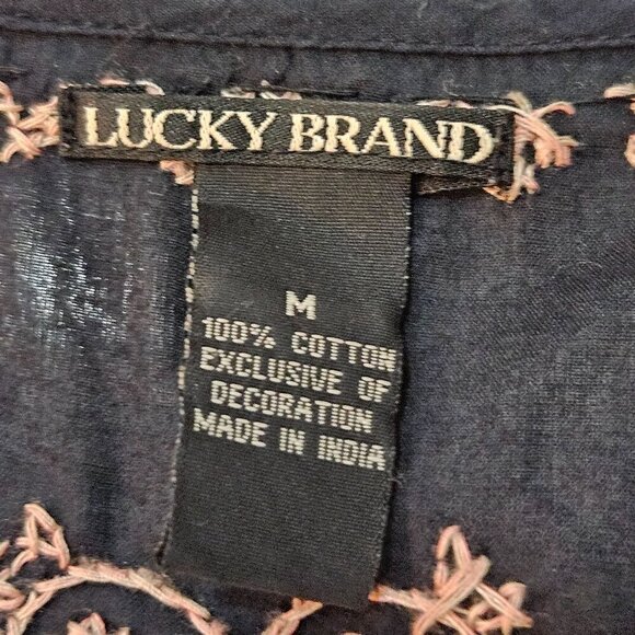 Lucky Brand  Black Embroidered Tunic Dress Medium Cotton Whimsigoth Boho Cottage - Picture 7 of 10